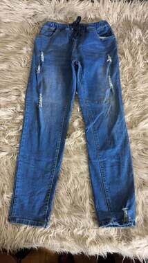 LARGE California Vintage Distressed Denim Jogger Jeans with Drawstring Waist